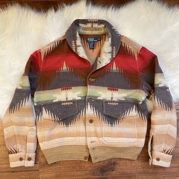 Polo Ralph Lauren Aztec Wool Cotton Blanket Jacket Beacon Indian Western Rare XL - Picture 1 of 17